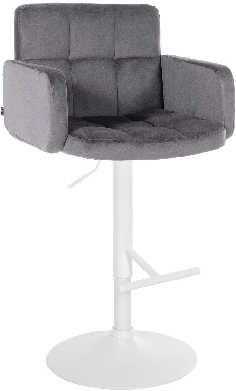 Tabouret de bar x1 avec accoudoirs et repose-pieds en velours couleur gris foncé cadre en métal blanc 10_0006529