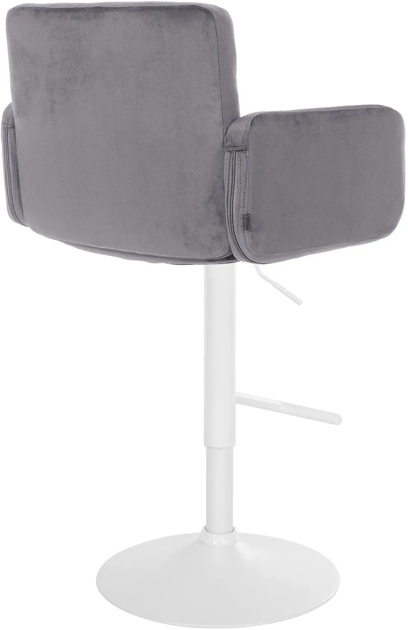 Tabouret de bar x1 avec accoudoirs et repose-pieds en velours couleur gris foncé cadre en métal blanc 10_0006529
