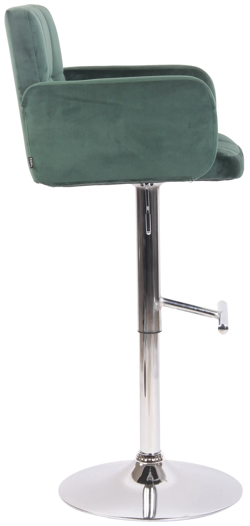 Tabouret de bar pivotant en velours vert et métal chromé avec accoudoirs repose-pieds et dossier TDB10643