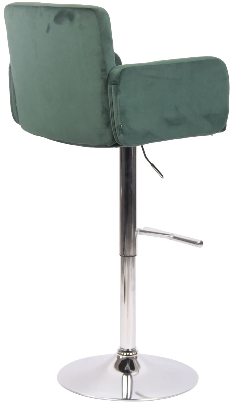 Tabouret de bar pivotant en velours vert et métal chromé avec accoudoirs repose-pieds et dossier TDB10643