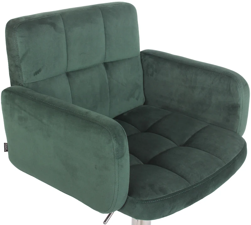 Tabouret de bar pivotant en velours vert et métal chromé avec accoudoirs repose-pieds et dossier TDB10643