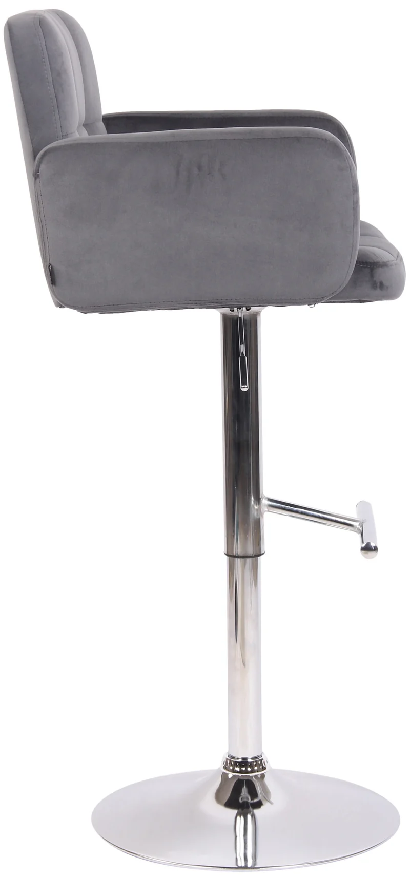 Tabouret de bar pivotant en velours gris foncé et métal chromé avec accoudoirs repose-pieds et dossier TDB10649