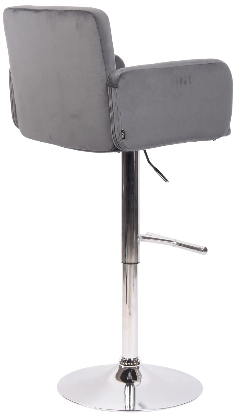 Tabouret de bar pivotant en velours gris foncé et métal chromé avec accoudoirs repose-pieds et dossier TDB10649