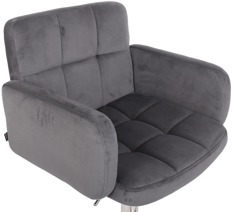 Tabouret de bar pivotant en velours gris foncé et métal chromé avec accoudoirs repose-pieds et dossier TDB10649