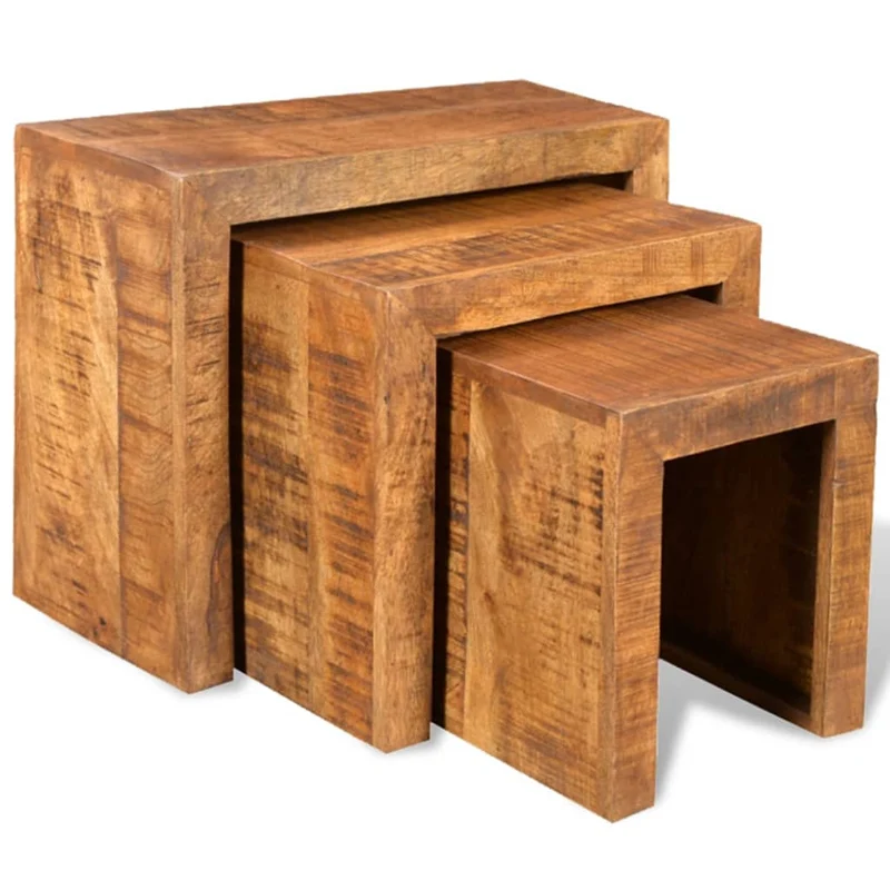 Lot de 3 tables gigogne bout de canapé en bois massif de manguier marron DEC032574