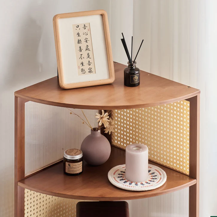 Traditional Vintage Nan Bamboo Medium Density Fiberboard PE Rattan Acrylic Hardware Bookshelf 1-Cabinet & 3-Tier For Living Room
