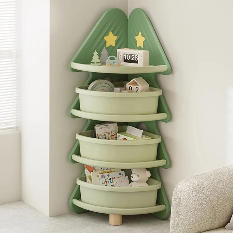 Contemporary Creative Christmas Tree Environmentally Friendly HDPE Kids Corner Storage Shelf 4-Tier For Living Room