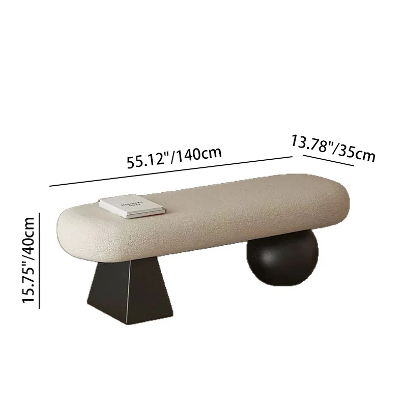 Contemporary Nordic Oval Carbon Steel Plywood Sherpa Fabric Sponge Bench Backless Armless For Entryway