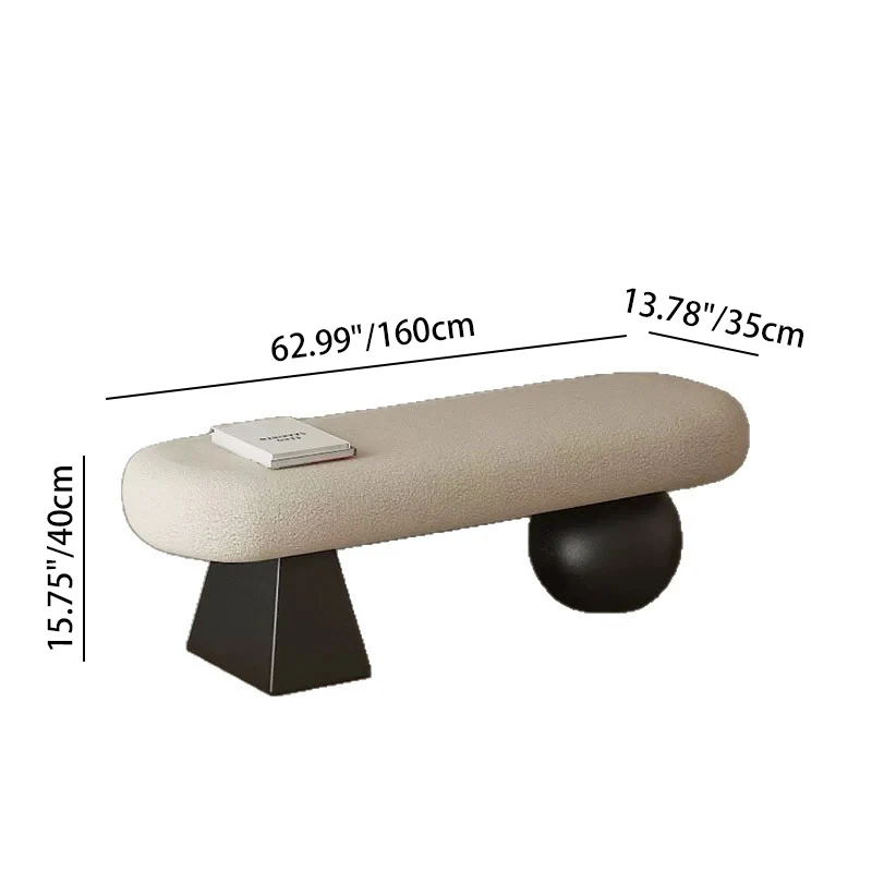 Contemporary Nordic Oval Carbon Steel Plywood Sherpa Fabric Sponge Bench Backless Armless For Entryway