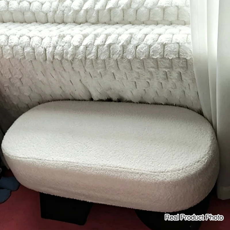 Contemporary Nordic Oval Carbon Steel Plywood Sherpa Fabric Sponge Bench Backless Armless For Entryway