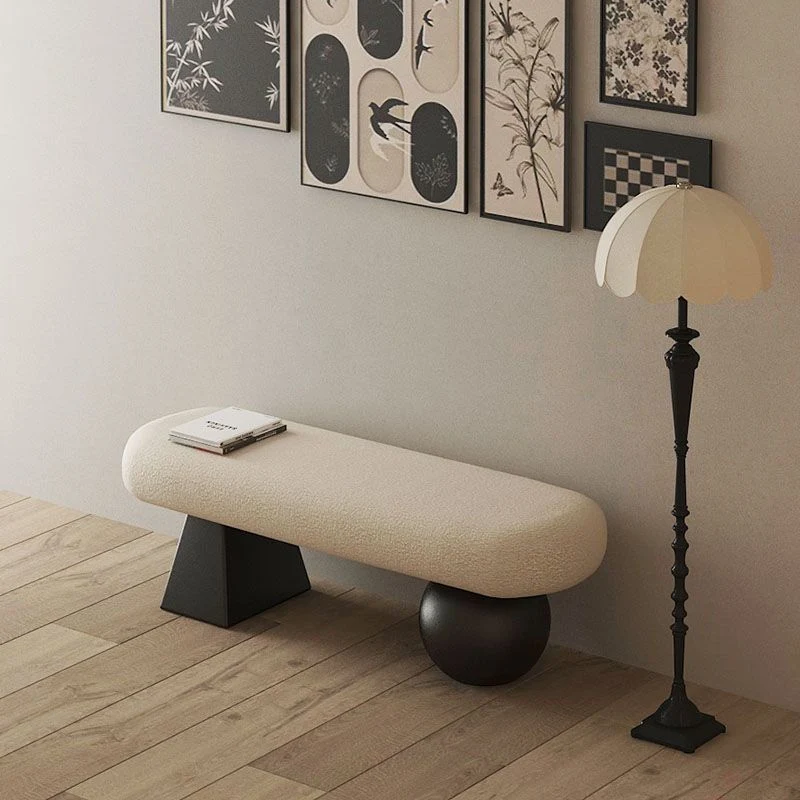 Contemporary Nordic Oval Carbon Steel Plywood Sherpa Fabric Sponge Bench Backless Armless For Entryway
