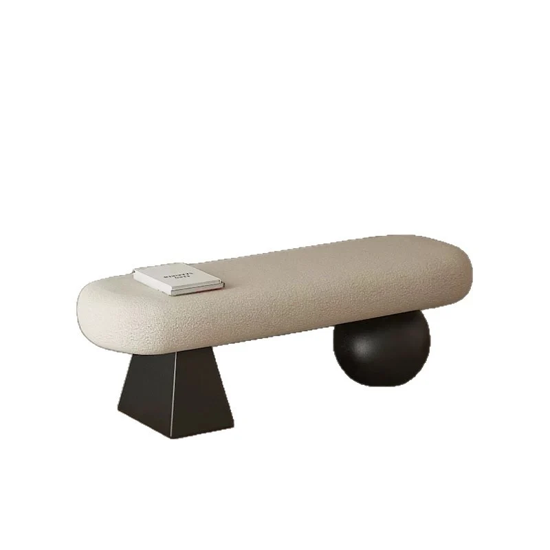 Contemporary Nordic Oval Carbon Steel Plywood Sherpa Fabric Sponge Bench Backless Armless For Entryway
