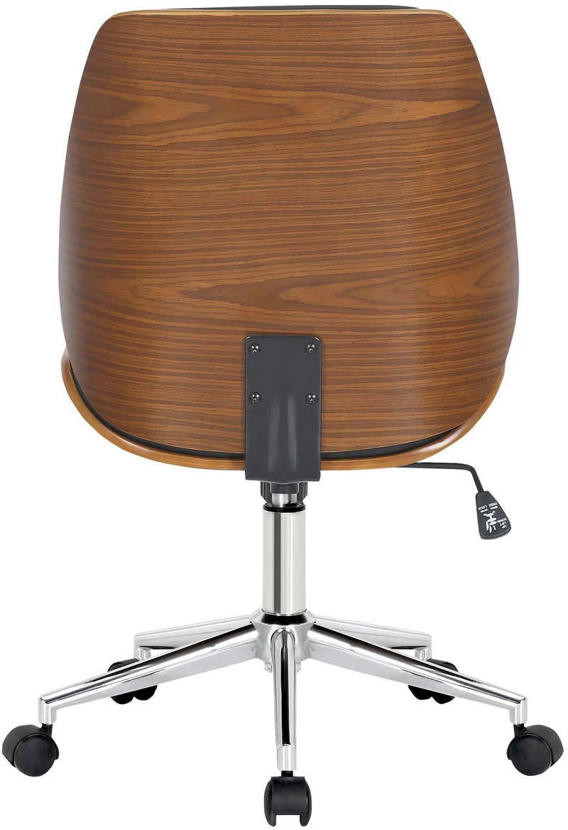 Fauteuil de bureau sur roulettes pivotante et réglable design moderne synthétique noir bois et métal chromé BUR10682