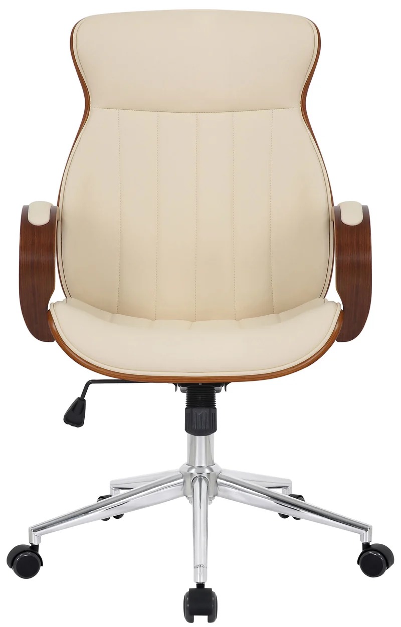 Fauteuil de bureau avec roulettes synthétique crème et bois noyer hauteur réglable BUR10462