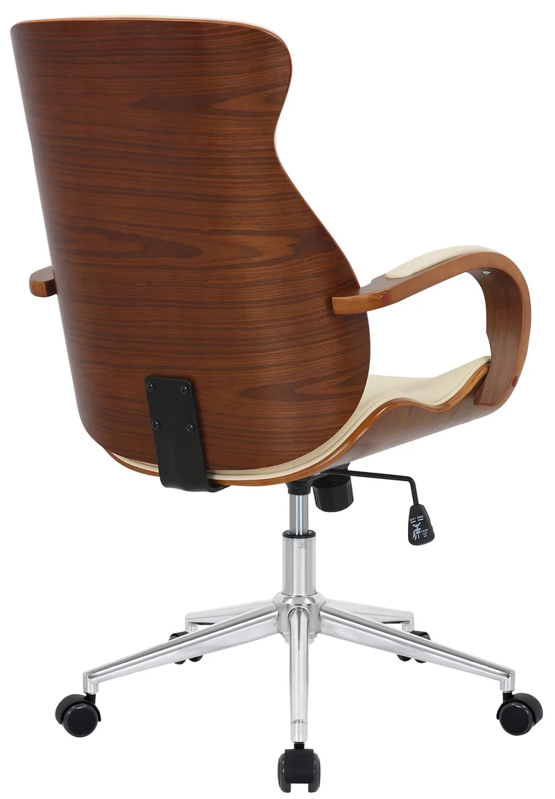 Fauteuil de bureau avec roulettes synthétique crème et bois noyer hauteur réglable BUR10462