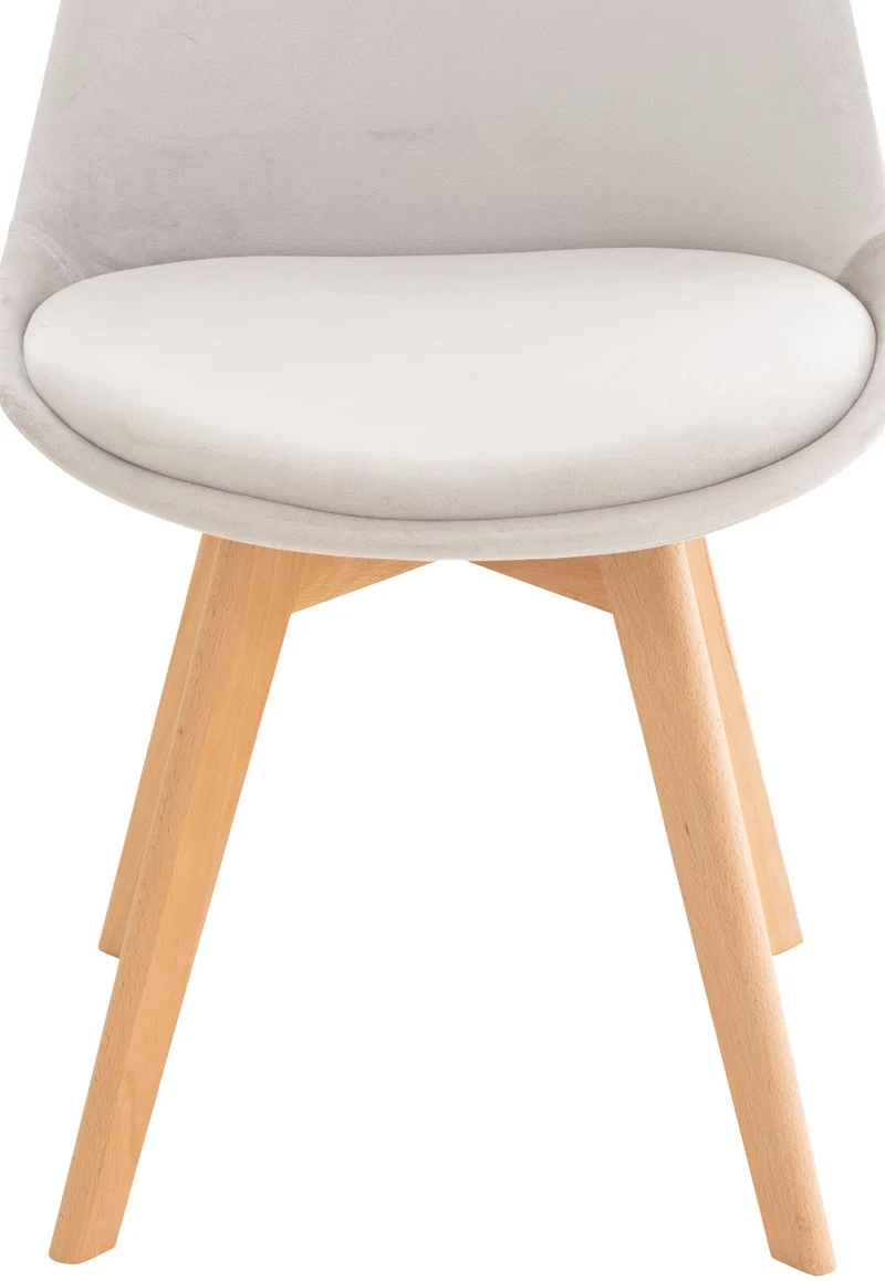Chaise de salle à manger x1 design scandinave en velours gris clair et pieds en bois clair 10_0002282