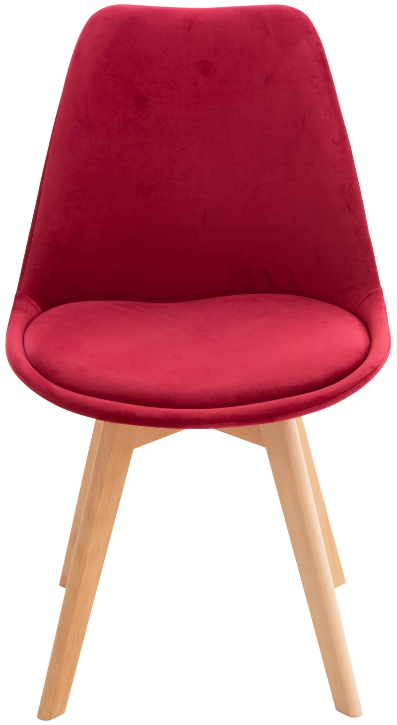 Lot de 4 chaises de salle à manger design scandinave en tissu velours rouge pieds bois clair CDS10388