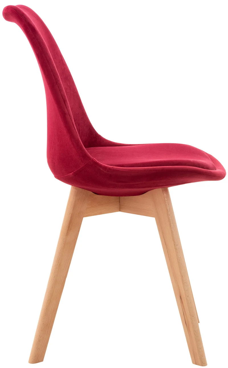 Lot de 4 chaises de salle à manger design scandinave en tissu velours rouge pieds bois clair CDS10388