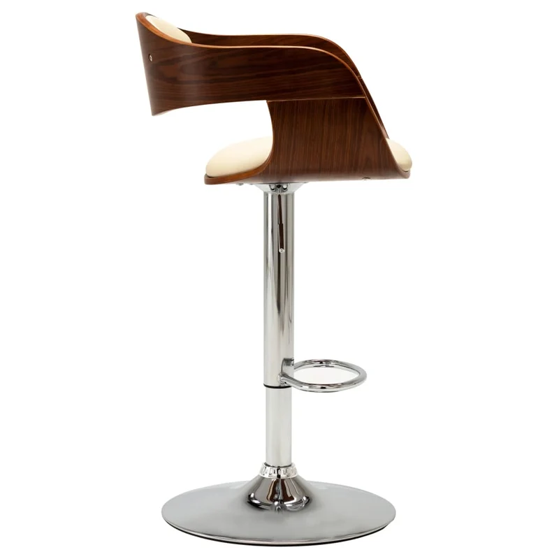 Tabouret de bar x1 chaise haute rétro en bois courbé et PVC crème et métal DEC029462