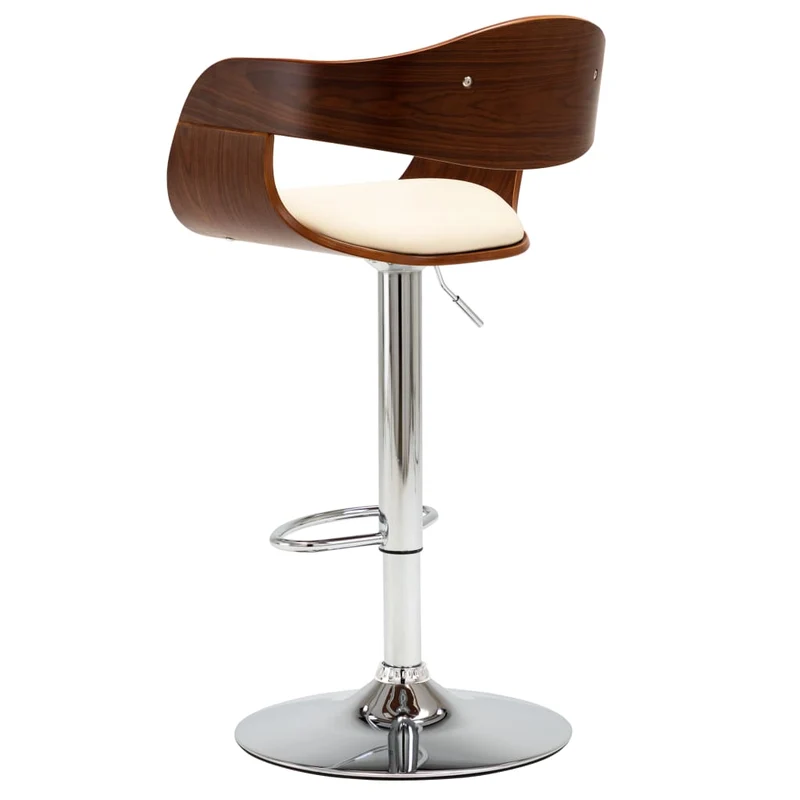 Tabouret de bar x1 chaise haute rétro en bois courbé et PVC crème et métal DEC029462