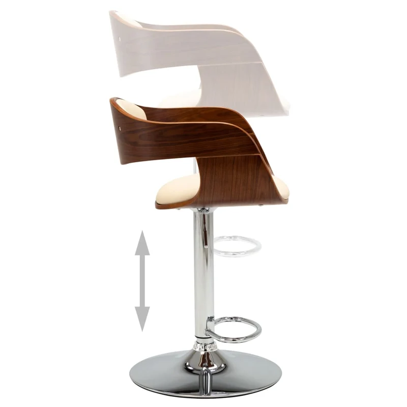 Tabouret de bar x1 chaise haute rétro en bois courbé et PVC crème et métal DEC029462