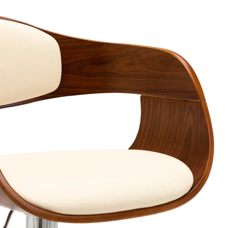 Tabouret de bar x1 chaise haute rétro en bois courbé et PVC crème et métal DEC029462
