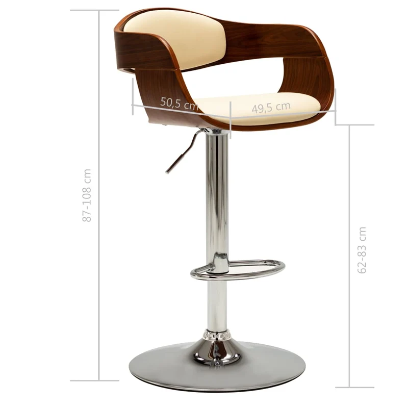 Tabouret de bar x1 chaise haute rétro en bois courbé et PVC crème et métal DEC029462