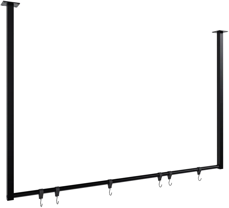 Tringle à vêtements suspendue porte-manteau avec 6 patères 120x80 cm acier thermolaqué noir 10_0009042