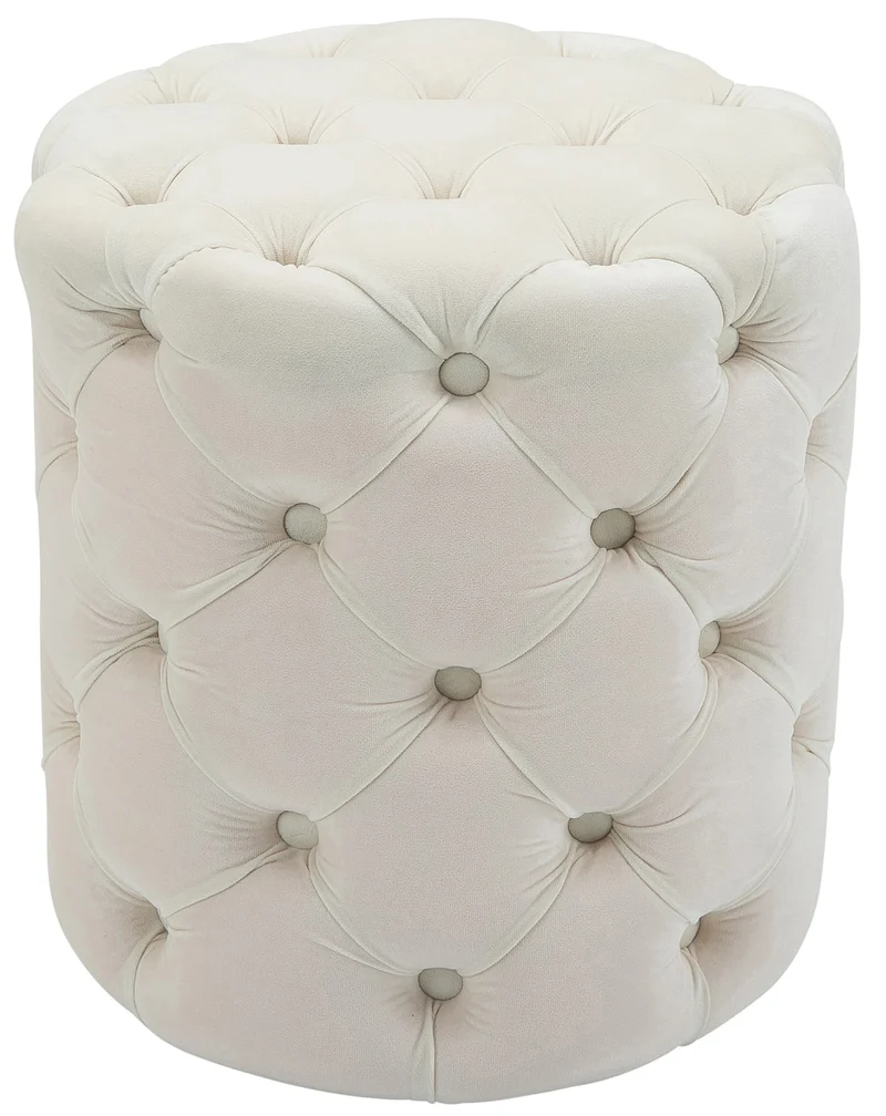 Tabouret chesterfield capitonné Ø 42 cm en velours crème avec boutons décoratifs – polyvalent et élégant 10_0008382