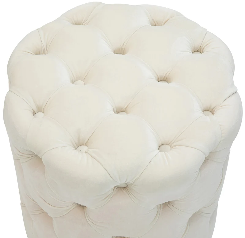 Tabouret chesterfield capitonné Ø 42 cm en velours crème avec boutons décoratifs – polyvalent et élégant 10_0008382