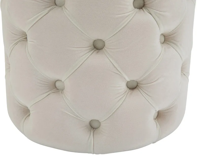 Tabouret chesterfield capitonné Ø 42 cm en velours crème avec boutons décoratifs – polyvalent et élégant 10_0008382