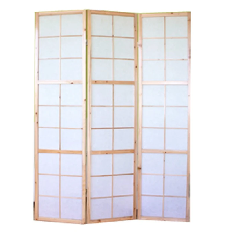 Paravent 3 panneaux pans en bois naturel et papier riz 175x132cm PAR06033