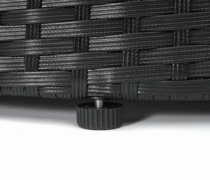 Salon de jardin arrondi 5 places modulable avec table et coussins poly rotin noir coussins gris foncé et terracotta 04_0011066