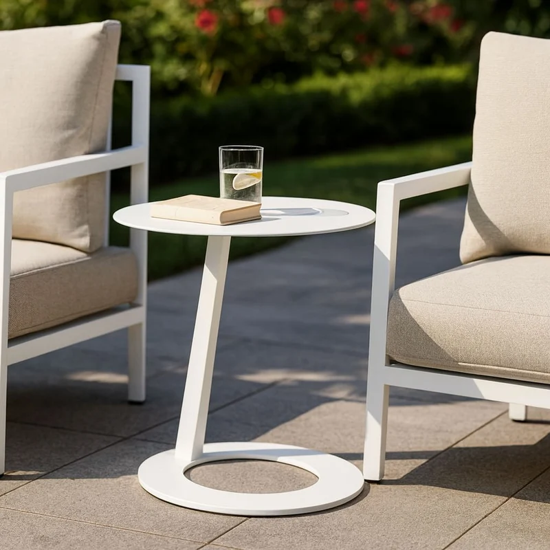 Corrosion-Resistant Minimalist Round Outdoor End Table - 1-Tier Durable Aluminum Frame For Garden & Balcony
