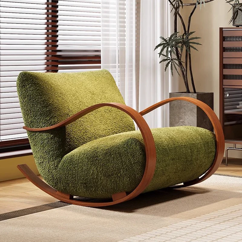 Contemporary Scandinavian Curved Rectangular Velvet Carbon Steel Rocking Accent Chair Backrest Armrest For Living Room