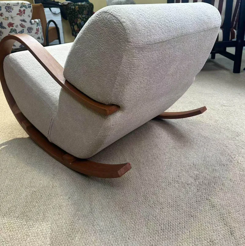 Contemporary Scandinavian Curved Rectangular Velvet Carbon Steel Rocking Accent Chair Backrest Armrest For Living Room