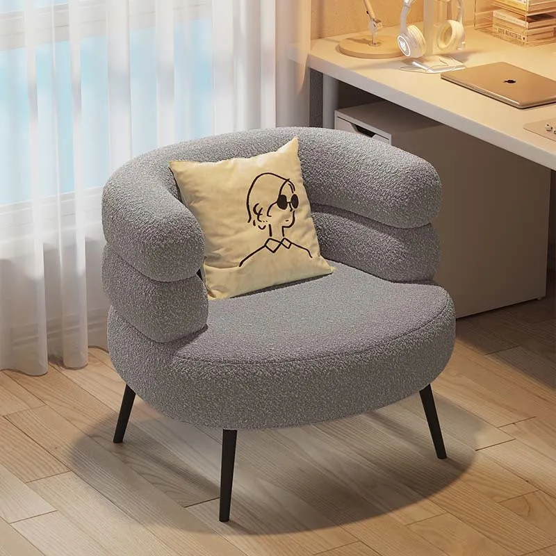 Contemporary Creative Sherpa Fabric Metal Semi-Enclosed Cylindrical Lounge Chair With Backrest & Armrests For Bedroom