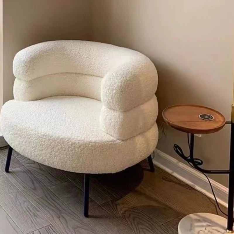 Contemporary Creative Sherpa Fabric Metal Semi-Enclosed Cylindrical Lounge Chair With Backrest & Armrests For Bedroom