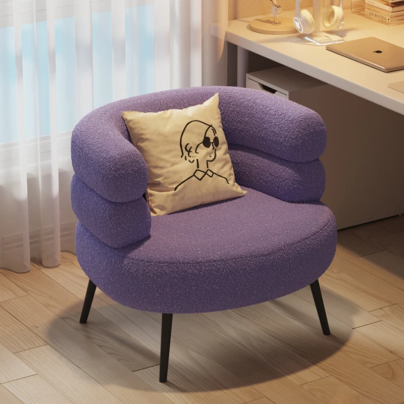 Contemporary Creative Sherpa Fabric Metal Semi-Enclosed Cylindrical Lounge Chair With Backrest & Armrests For Bedroom