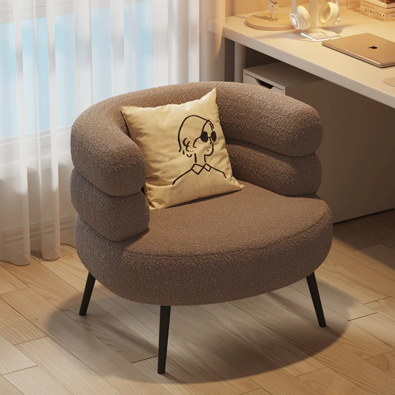 Contemporary Creative Sherpa Fabric Metal Semi-Enclosed Cylindrical Lounge Chair With Backrest & Armrests For Bedroom