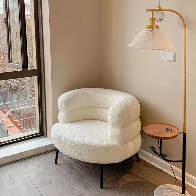 Contemporary Creative Sherpa Fabric Metal Semi-Enclosed Cylindrical Lounge Chair With Backrest & Armrests For Bedroom