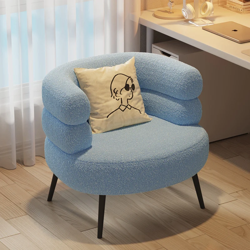 Contemporary Creative Sherpa Fabric Metal Semi-Enclosed Cylindrical Lounge Chair With Backrest & Armrests For Bedroom