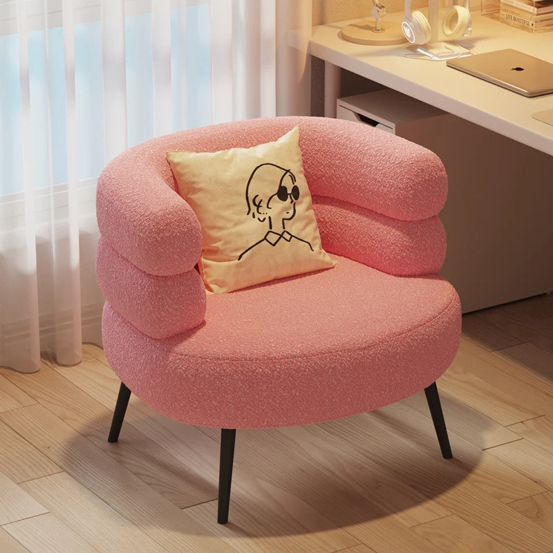 Contemporary Creative Sherpa Fabric Metal Semi-Enclosed Cylindrical Lounge Chair With Backrest & Armrests For Bedroom