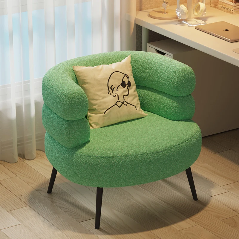 Contemporary Creative Sherpa Fabric Metal Semi-Enclosed Cylindrical Lounge Chair With Backrest & Armrests For Bedroom
