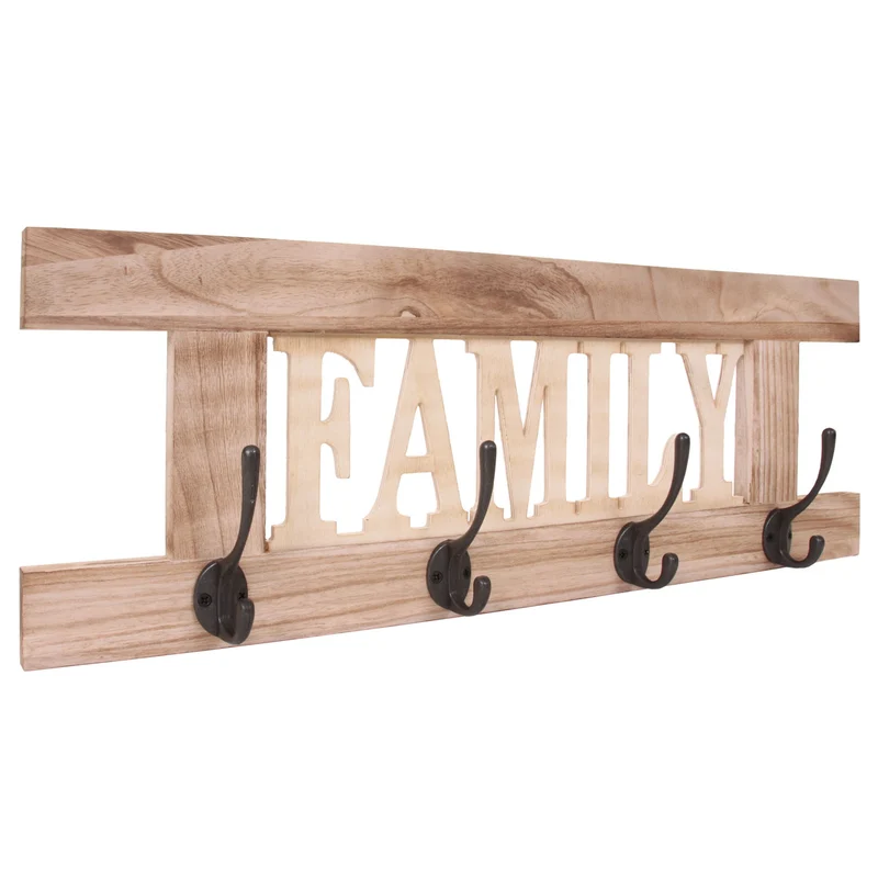Set de 2 patères murales vintage Home Family avec crochets bois de paulownia naturel brun et métal 04_0011167