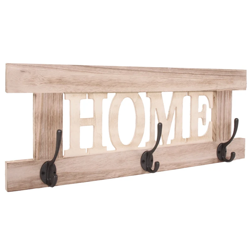 Set de 2 patères murales vintage Home Family avec crochets bois de paulownia naturel brun et métal 04_0011167