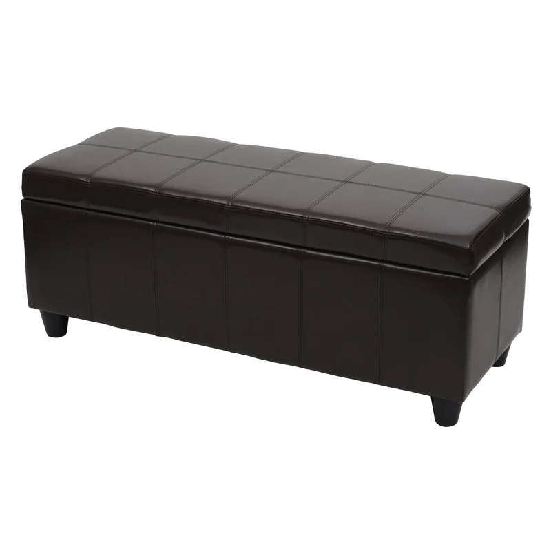 Banc coffre de rangement avec assise rembourrée et couvercle rabattable simili cuir marron 04_0010867