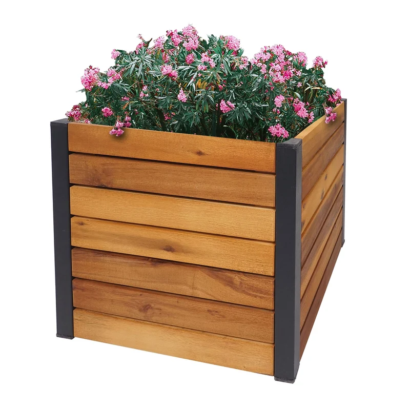 Bac à fleurs extérieur avec insert amovible 32x34x34 cm bois d’acacia aluminium marron 04_0007218