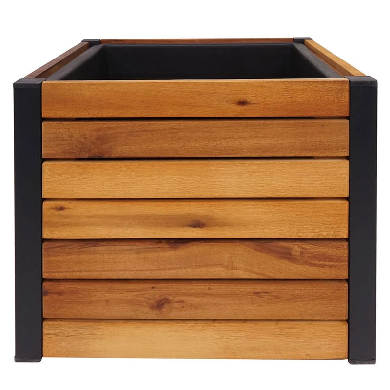 Bac à fleurs extérieur avec insert amovible 32x34x34 cm bois d’acacia aluminium marron 04_0007218