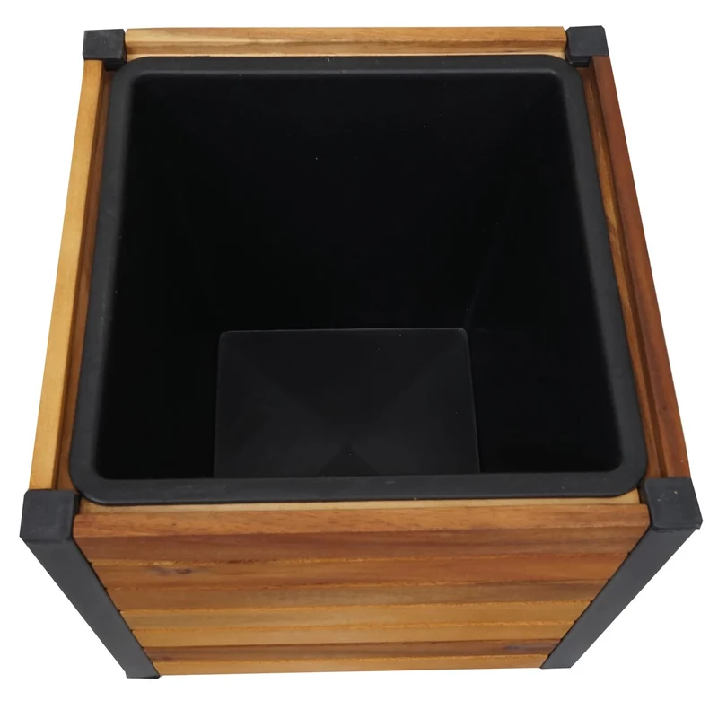 Bac à fleurs extérieur avec insert amovible 32x34x34 cm bois d’acacia aluminium marron 04_0007218